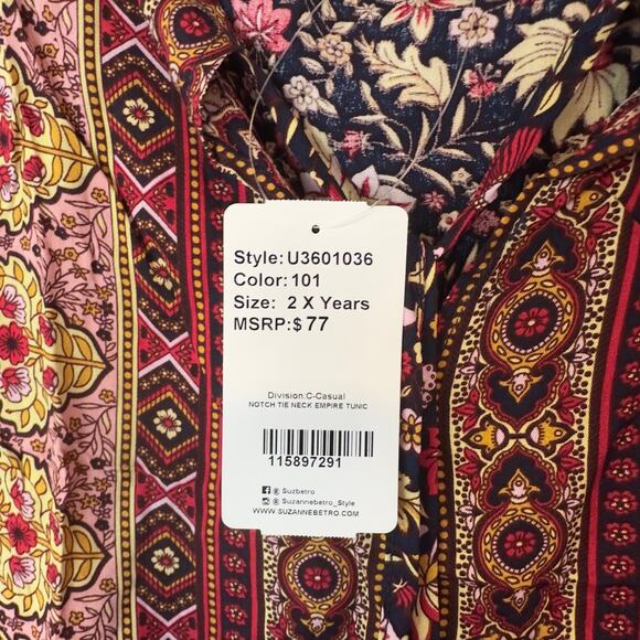 NWT Weekend Suzanne Betro Notch Tie Neck Empire Tunic Size 2X Bohemian Flowy - Picture 4 of 7